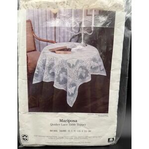 NEW! Vintage Natural Ivory Quaker Lace Co 45x45 Mariposa Lace Table Topper